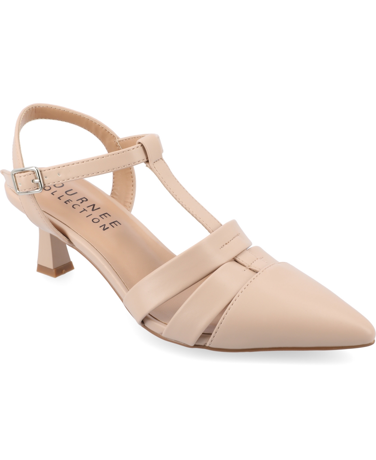 Journee Collection Women's Jazlynn T Strap Kitten Heel Dress Pumps In Taupe