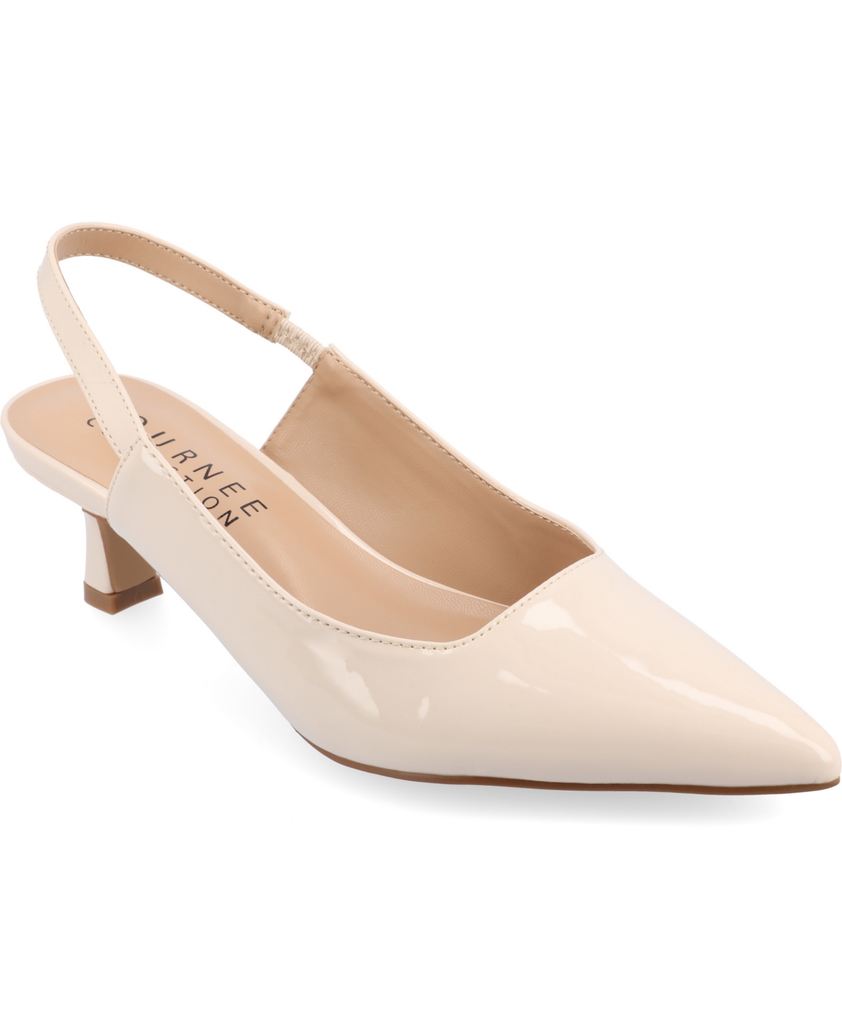 Journee Collection Women's Paulina Kitten Heel Slingback Pumps In Patent,nude Faux Leather- Polyurethane