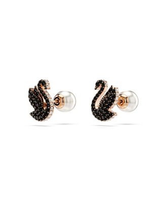 Swan, Black, Rose Gold-Tone Iconic Swan Stud Earrings