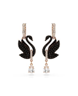 Swan, Black, Rose Gold-Tone Iconic Swan Drop Earrings