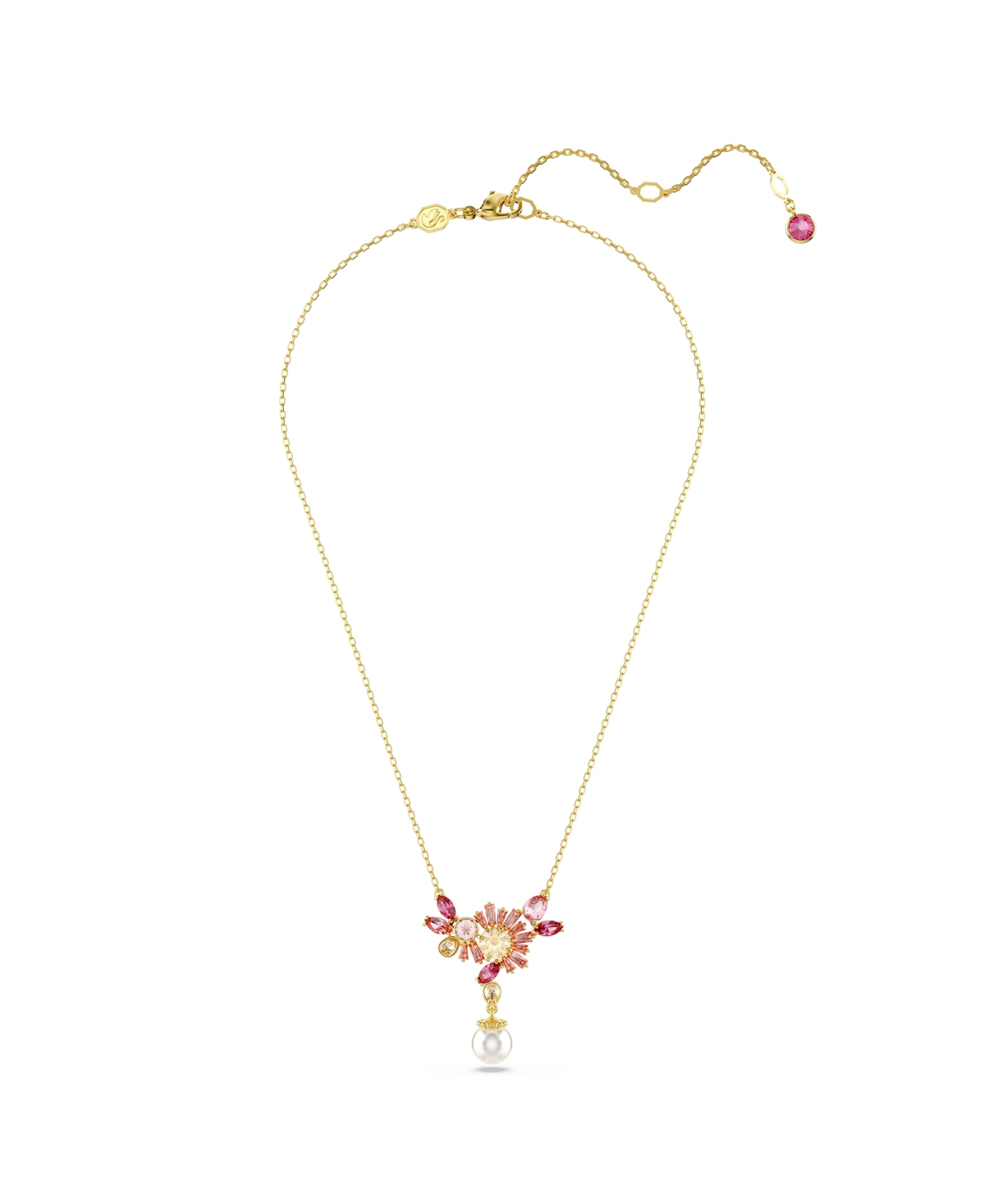 Shop Swarovski Mixed Cuts, Crystal  Imitation Pearl, Flower, Pink, Gold-tone Gema Pendant Necklace