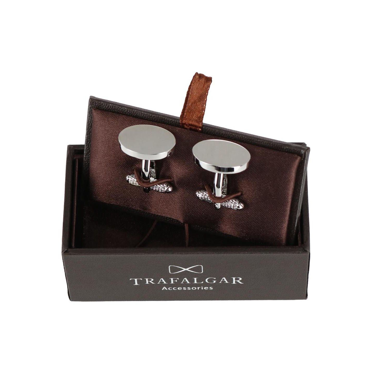 Мужские запонки TRAFALGAR Asher Oval Brass Engravable Cufflinks, цвет: Серебряный — фото 2