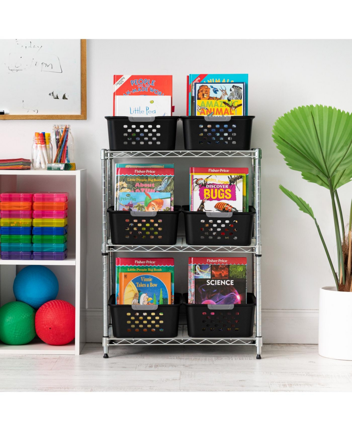Iris 6 Pack Shelf Storage Basket Organizer for Pantries, Black
