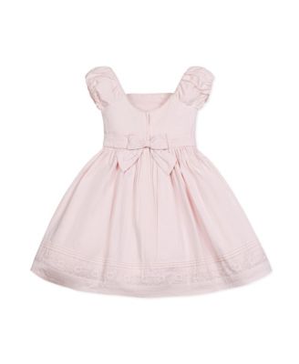 Girls' Cap Sleeve Special Occasion Sateen Flower Girl Dress with Embroidered Hem, Infant