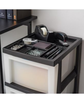 3 Drawer Rolling Storage Cart with Organizer Top, Black