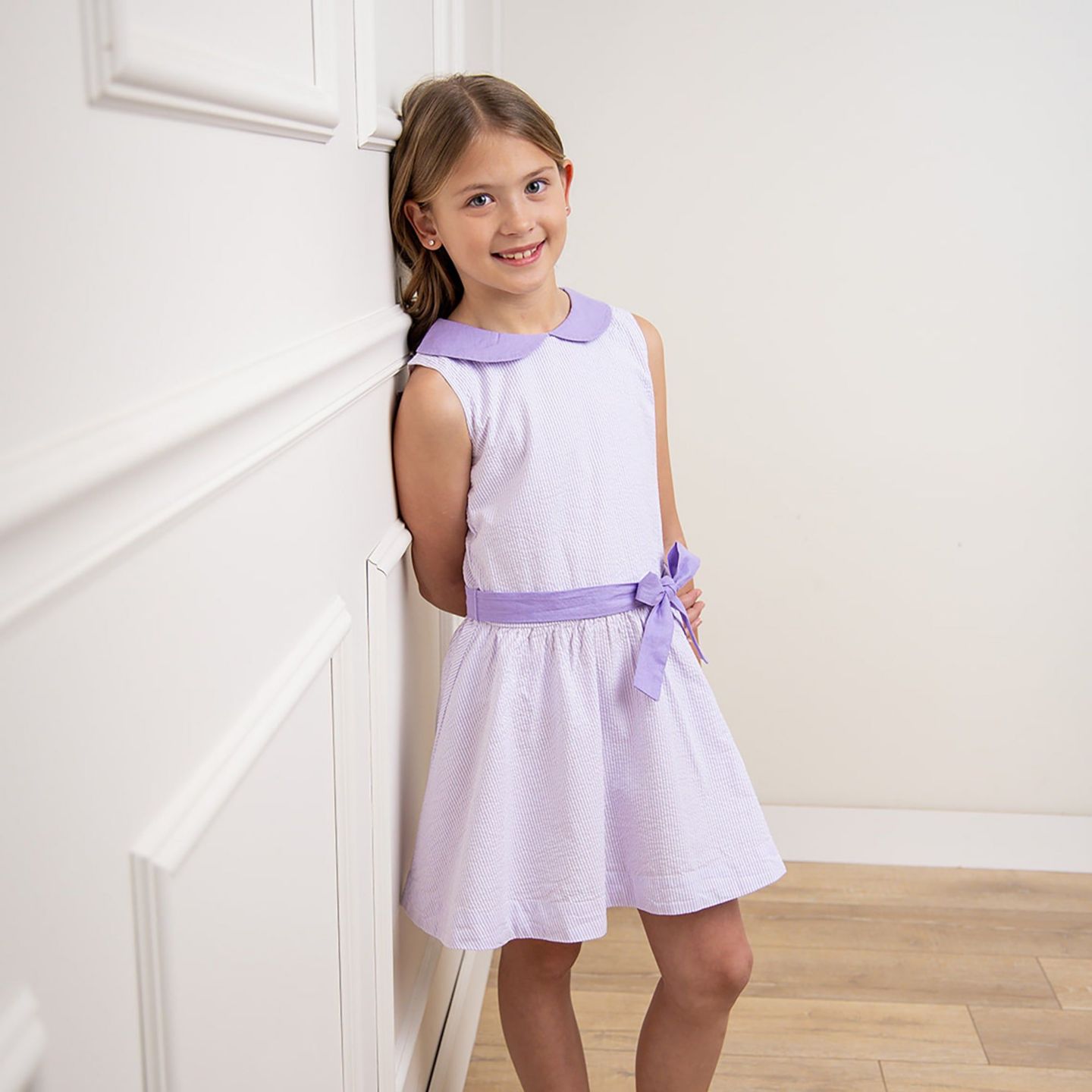 Платье Hope & Henry Peter Pan Collar Seersucker Dress для девочек-малышей, цвет: Лавандовый — фото 2
