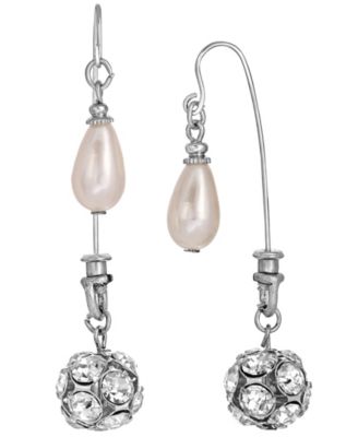 Imitation Pearl Crystal Front Back Drop Earrings
