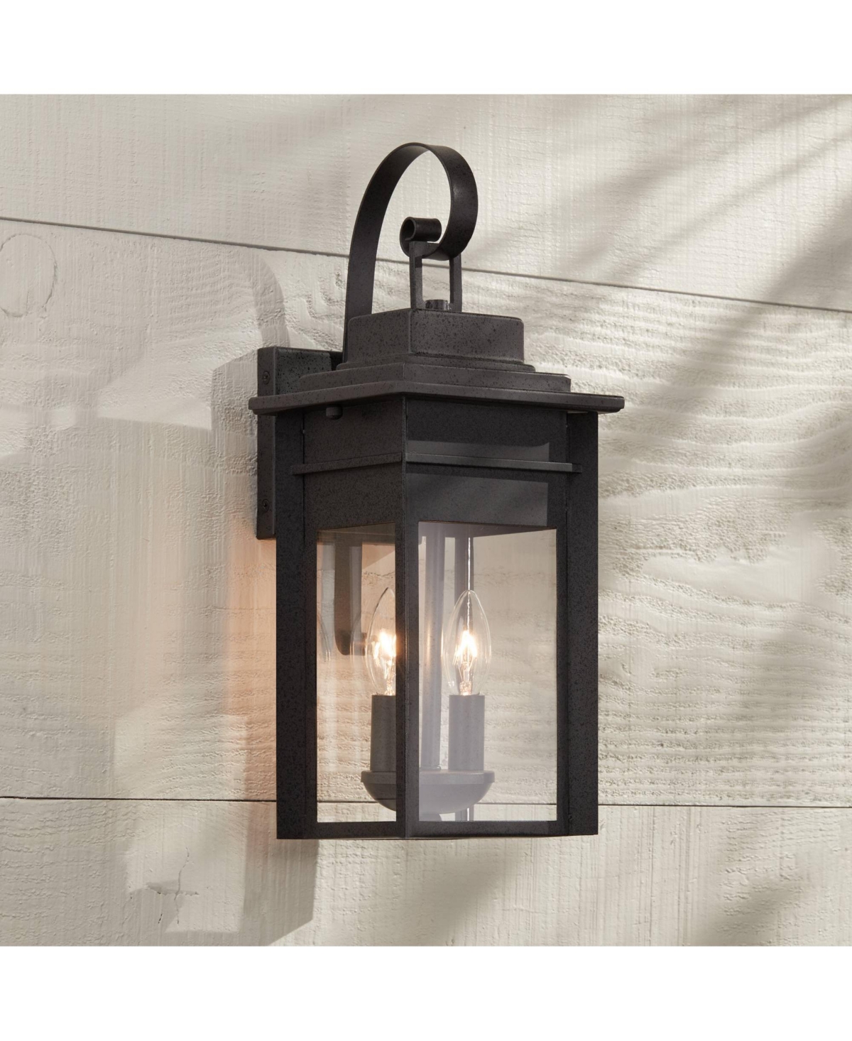 Bransford Traditional Rustic Outdoor Wall Light Fixture Lantern Black Specked Gray 17" Clear Glass Panels for Exterior House Porch Patio Outside Deck