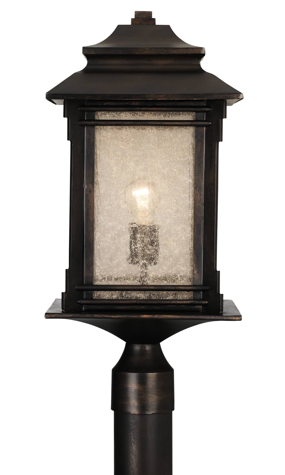 Hickory Point Rustic Outdoor Post Light Fixture Walnut Bronze Steel 21 1/2" Frosted Cream Glass Lantern for Exterior House Porch Patio Outside Garden