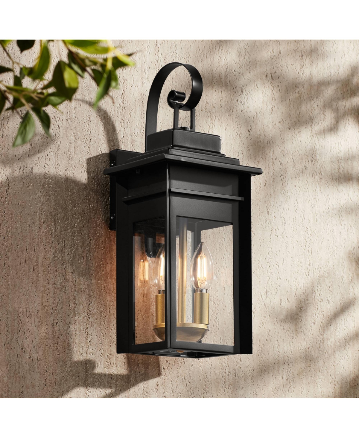 Bransford Rustic Farmhouse Outdoor Wall Light Fixture Black 2-Light 17" Clear Glass Shade for Exterior Barn Deck House Porch Yard Patio Outside Garage