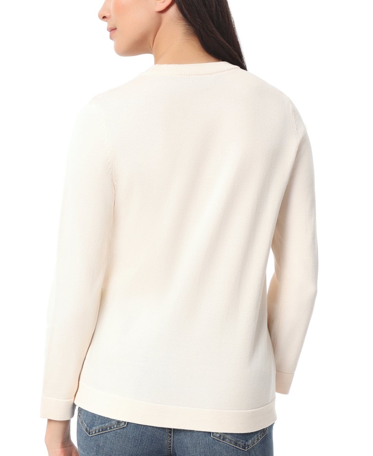Shop Jones New York Women's Heart Crewneck Long-sleeve Sweater In Jones White,fresh Guava