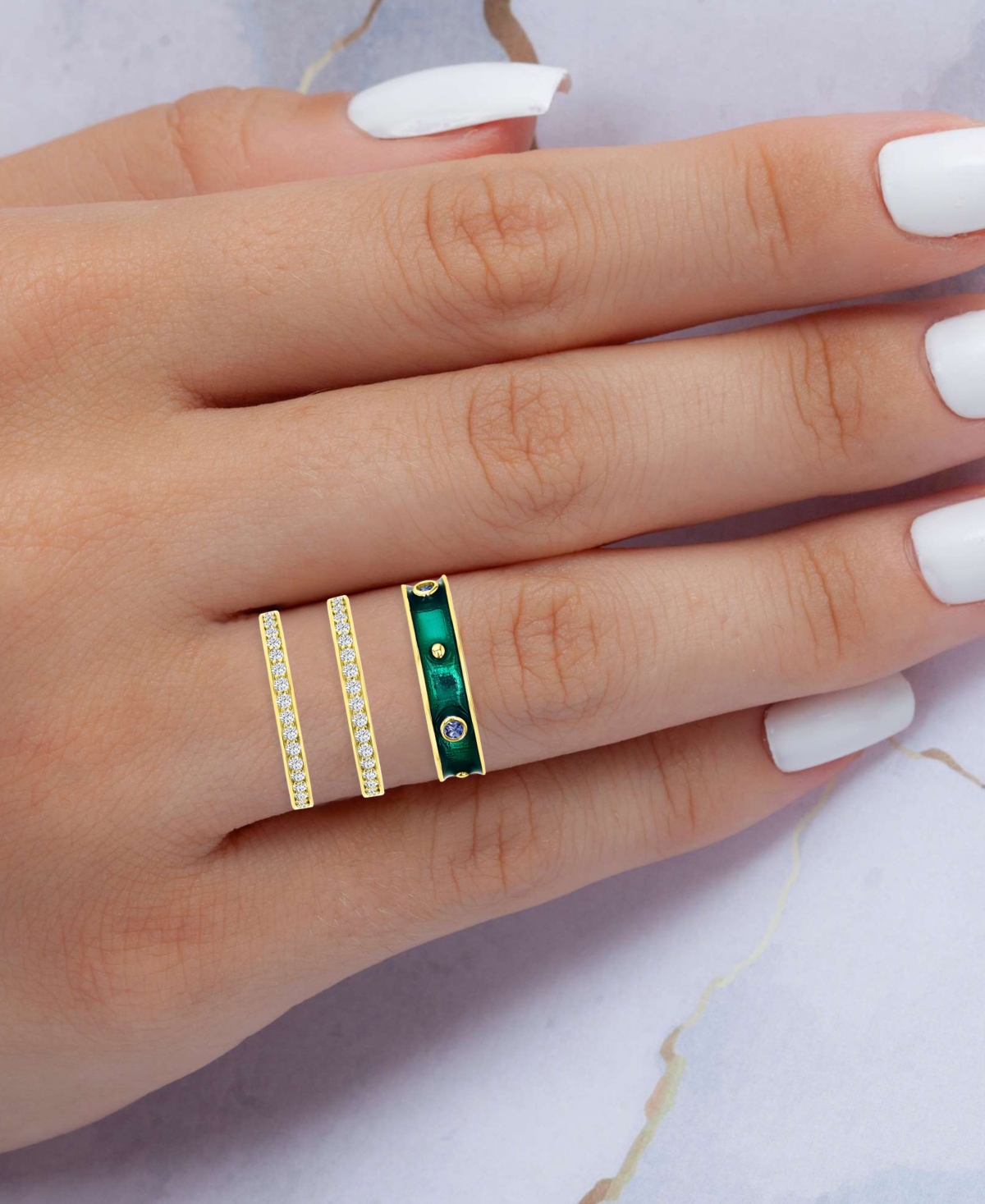 3-Pc. Set Cubic Zirconia & Enamel Stack Rings in 14k Gold-Plated Sterling Silver -Gold