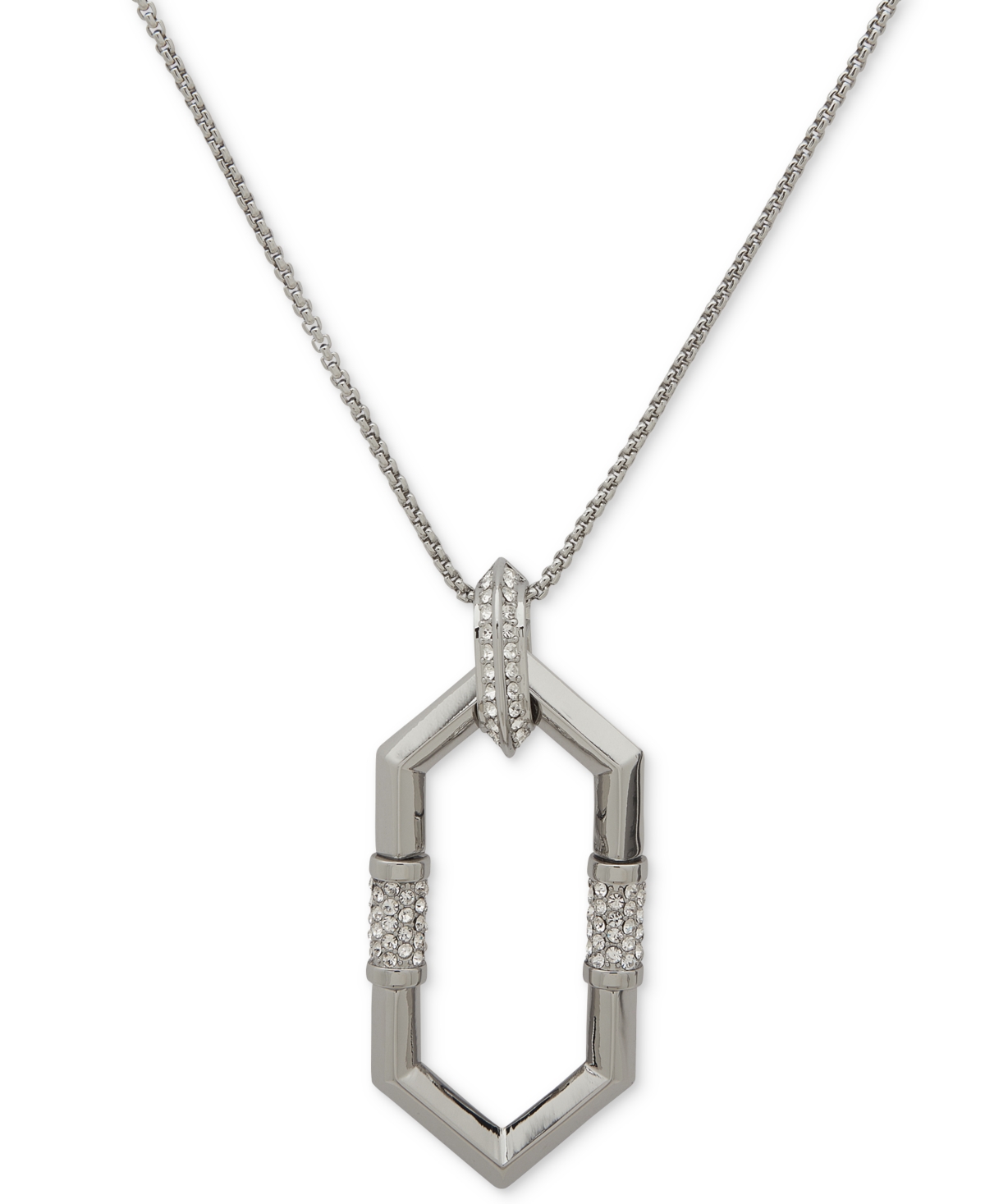 Pave Geometric Link 36" Adjustable Pendant Necklace - Silver