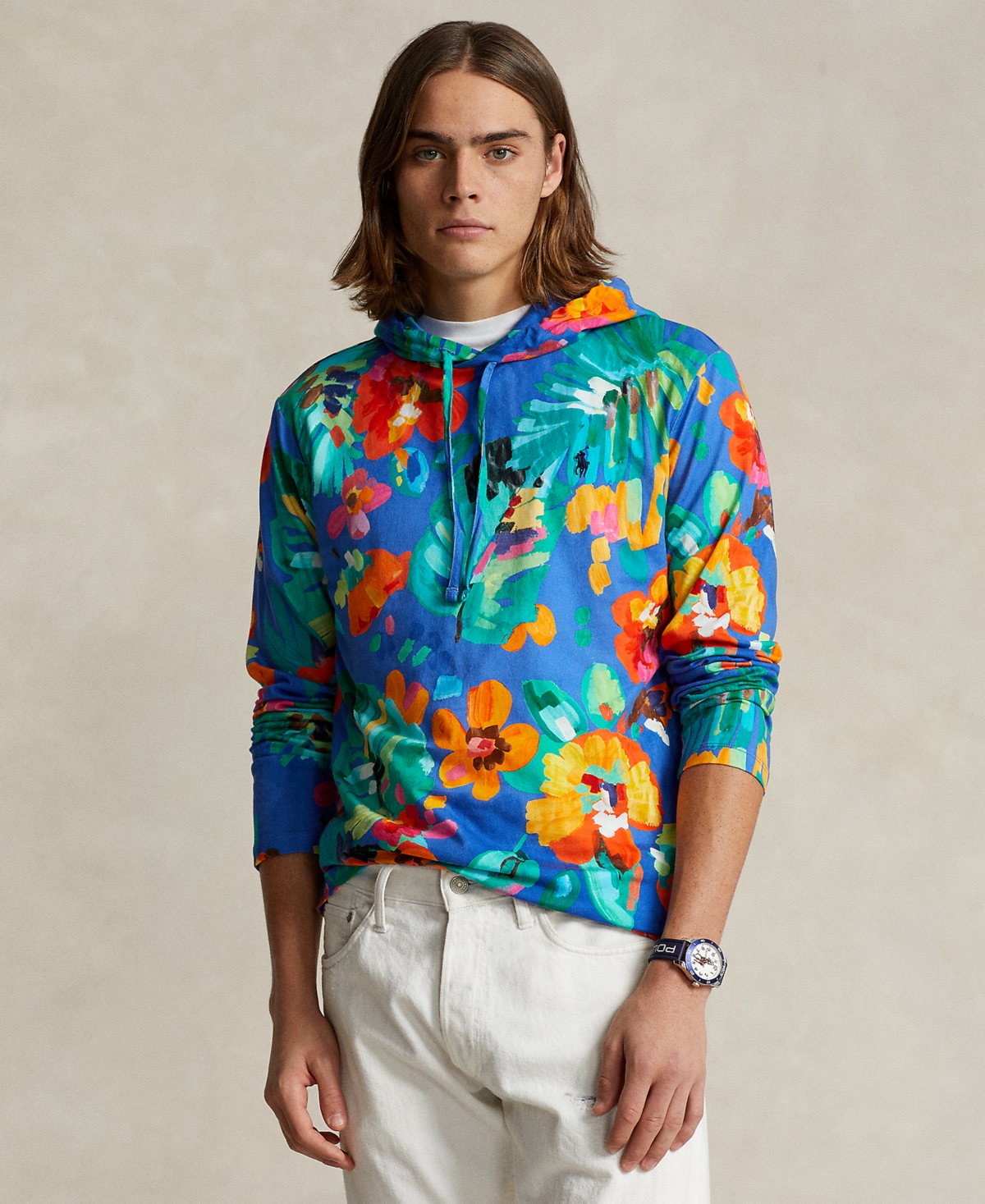 Shop Polo Ralph Lauren Men's Floral Jersey Hooded T-shirt In Camarat Floral,new Iris Blue