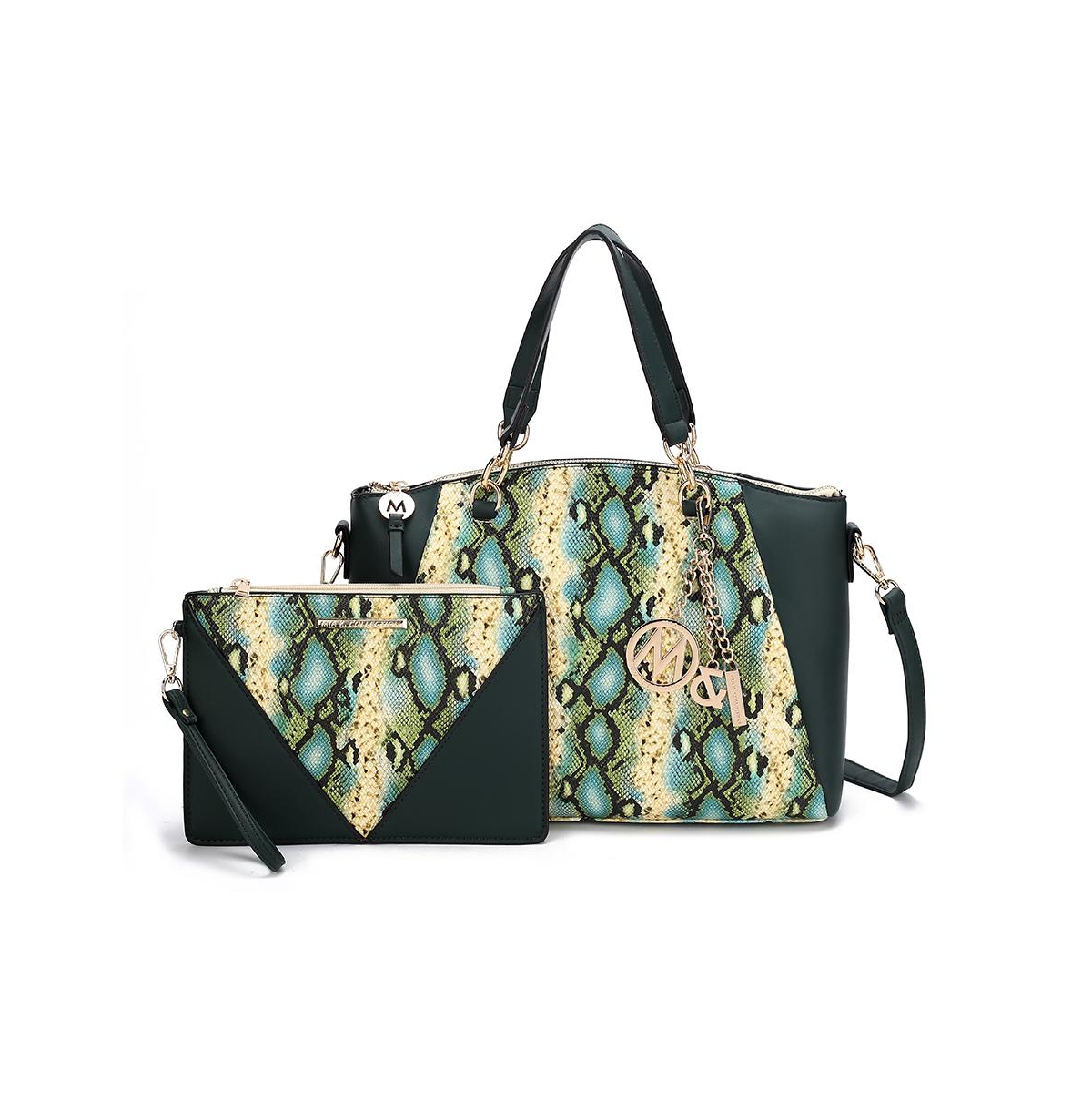 Addison Snake Embossed Tote Bag with matching Wristlet Pouch by Mia K - Navy