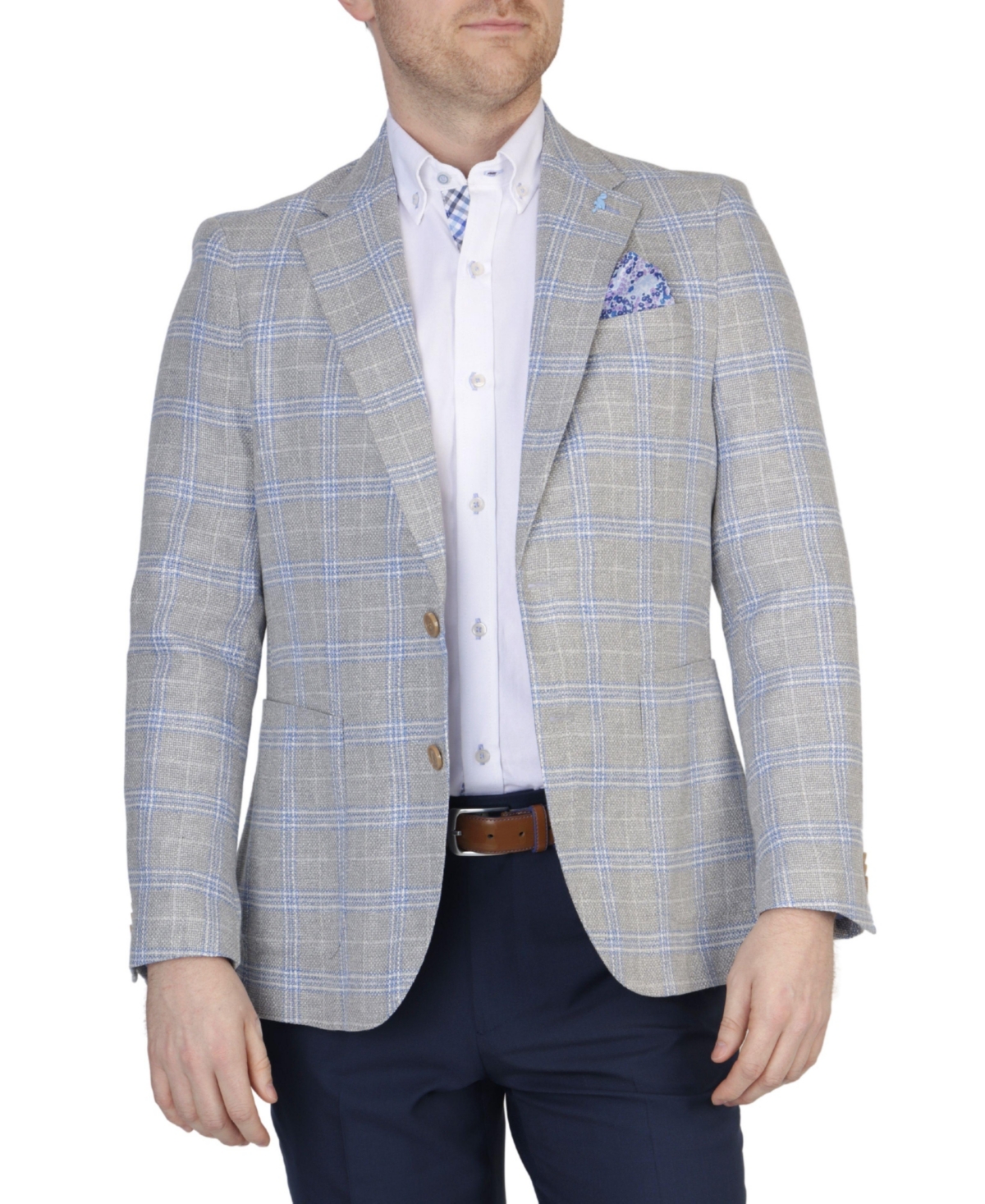 Tailorbyrd Regent Grey Windowpane Notch Lapel Linen Blend Sport Coat In Regent Grey