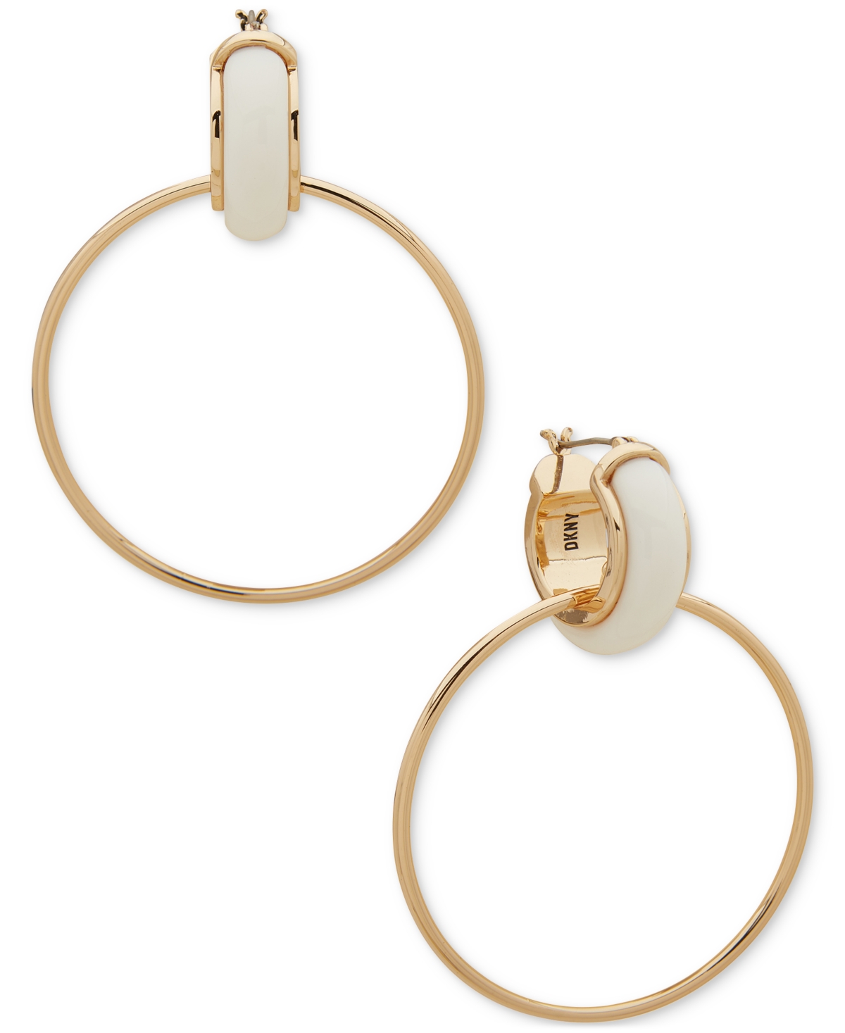 Gold-Tone Large Ring Charm Color Tubular Hoop Earrings - White