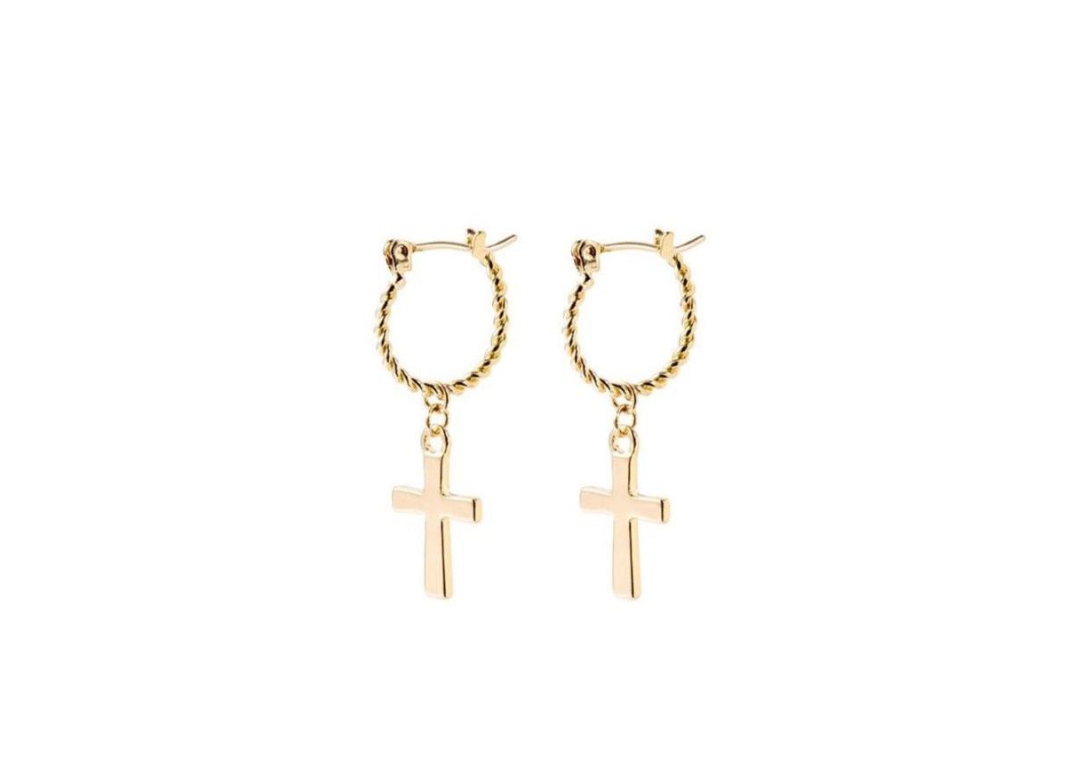 Cross Dangle Earrings for Women - Gold