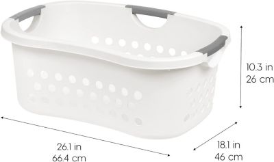 USA 50L Plastic Hip Hold Laundry Basket Hamper Organizer with Built-In Comfort Carry Handles, 1.5 Bushel, for Closet, Dorm, Laundry Room, Bedroom, Nestable, Ventilation Hole, Large, White
