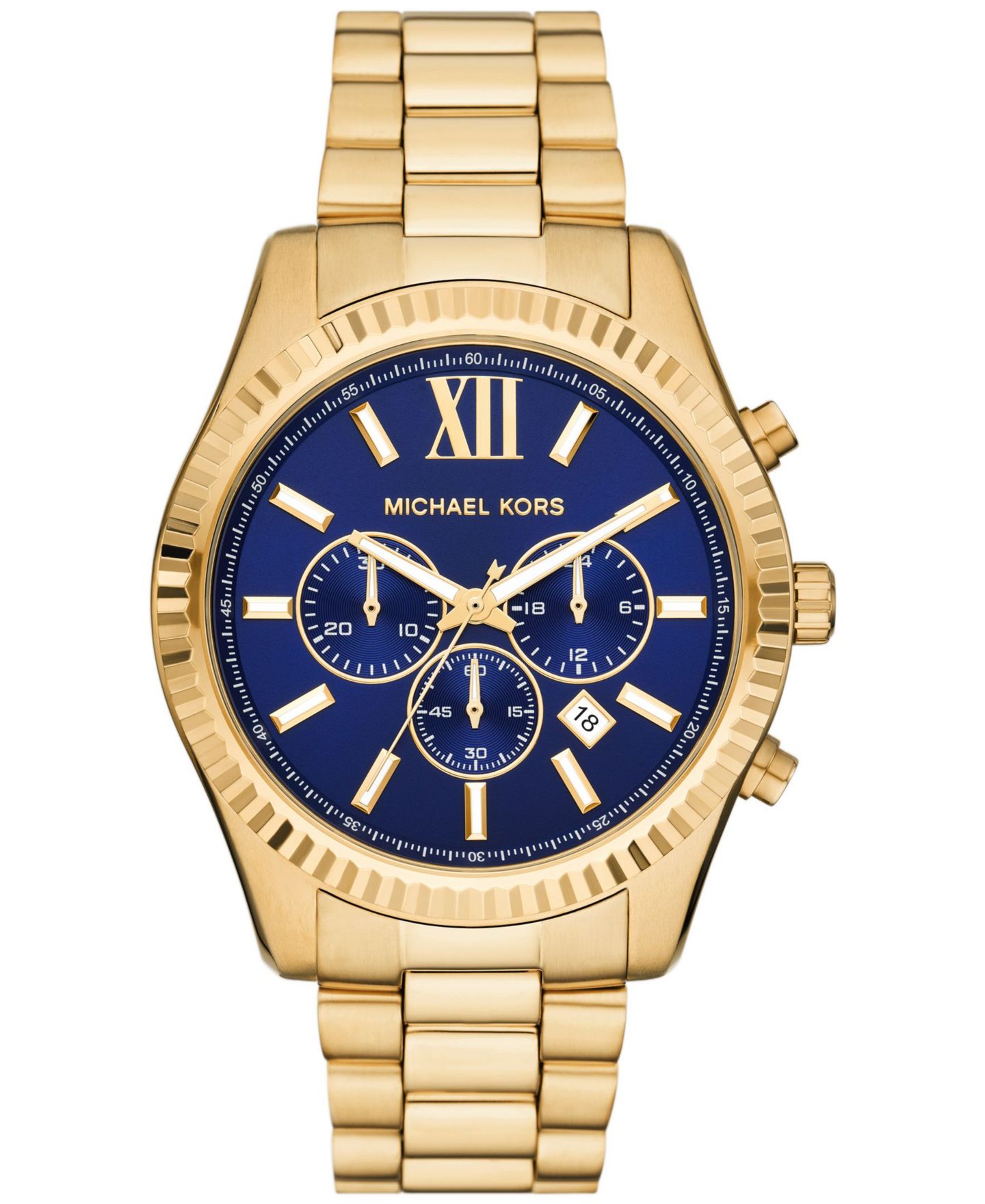 Мужские часы Michael Kors Lexington Chronograph Gold-Tone Stainless Steel Watch 44mm — фото 1