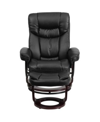Multi-Position Recliner Chair & Curved Ottoman with Swivel Wood Base