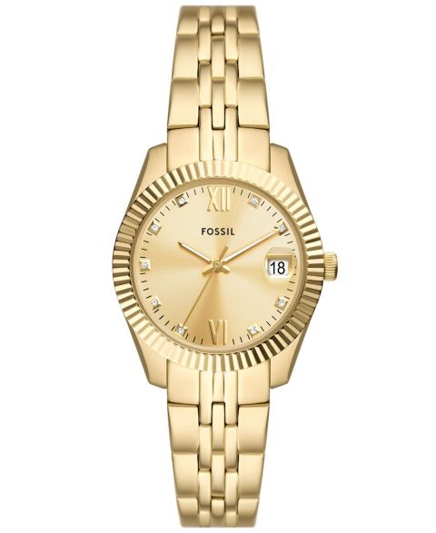Женские часы Fossil Scarlette Three-Hand Date Gold-Tone Stainless Steel Watch 32mm
