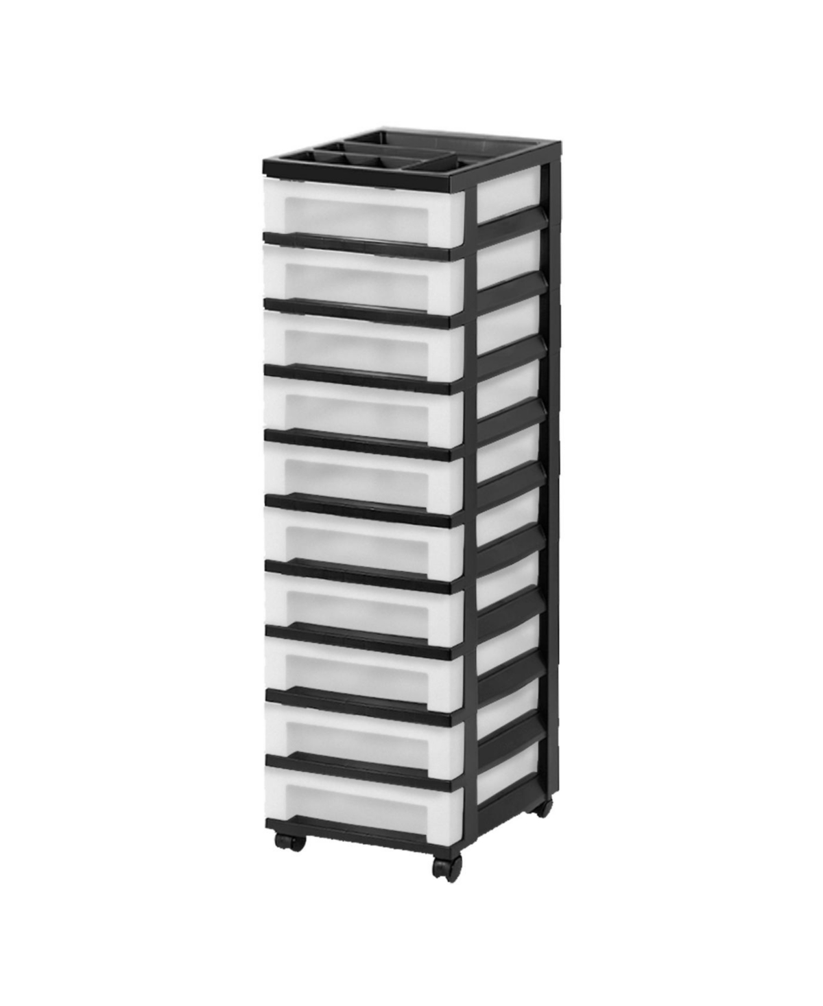 10-Drawer Storage Cart with Organizer Top, Black - Black