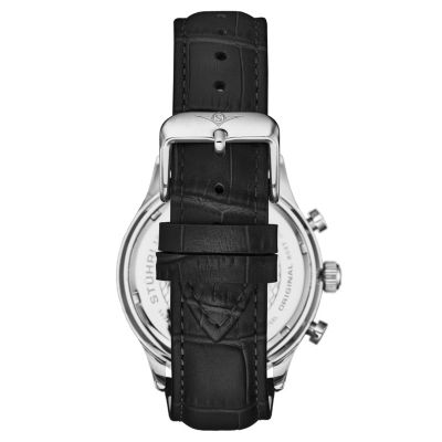 Men's Chrono, Silver Case, Gun Metal Grey Dial, Black Leather Strap Watch