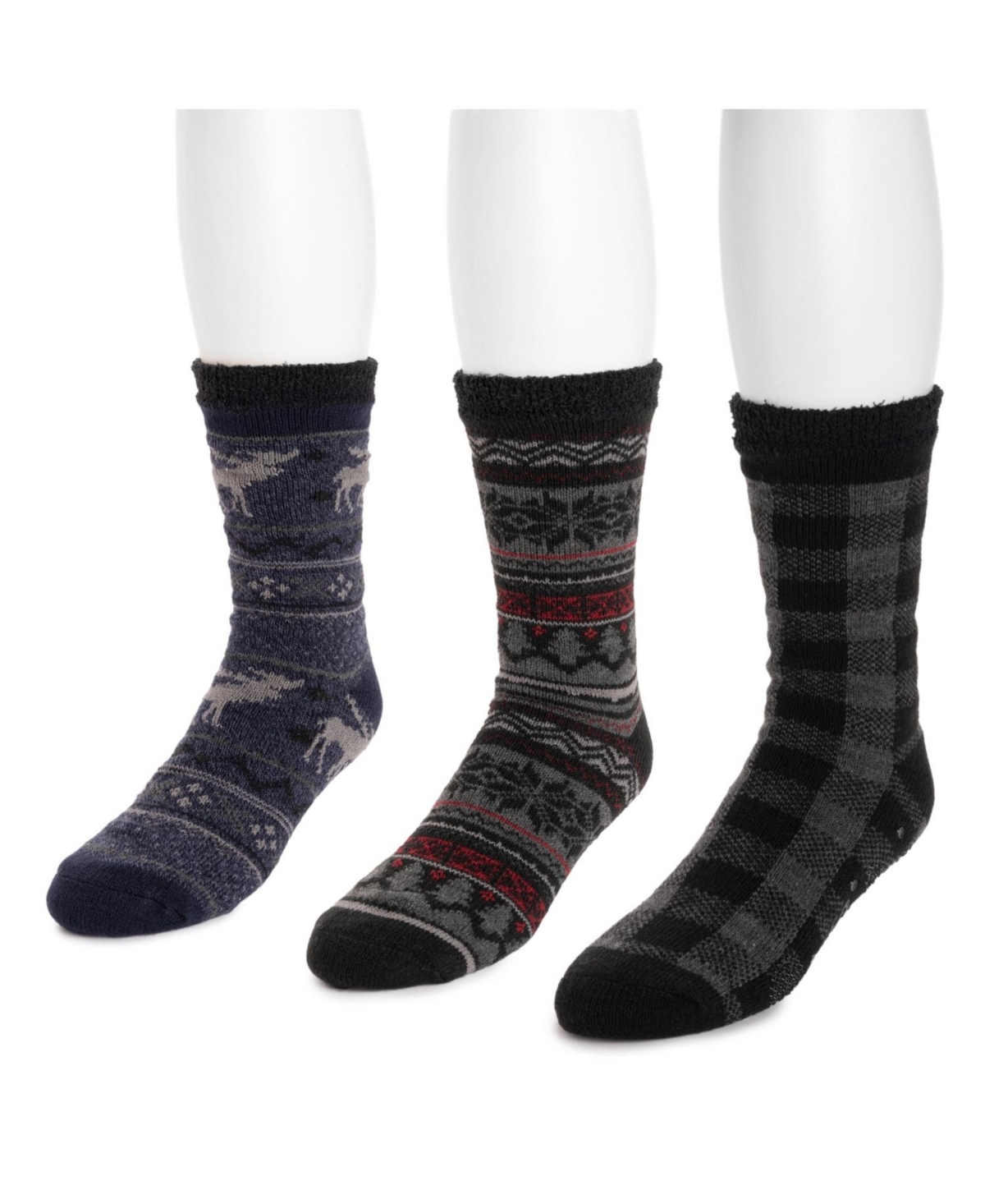 Men's 3 Pair Pack Lined Lounge Sock, Dk Grey/Ebony/Twilight, One Size - Dark grey/ebony/twilight