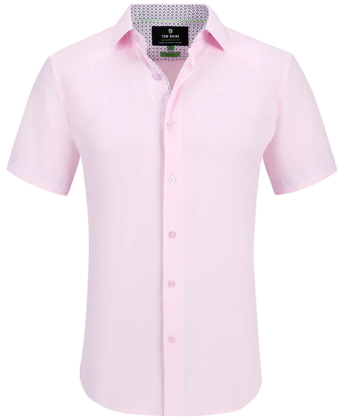 Tom Baine Men's Slim Fit Short Sleeve Performance Button Down Dress Shirt In Light Pink