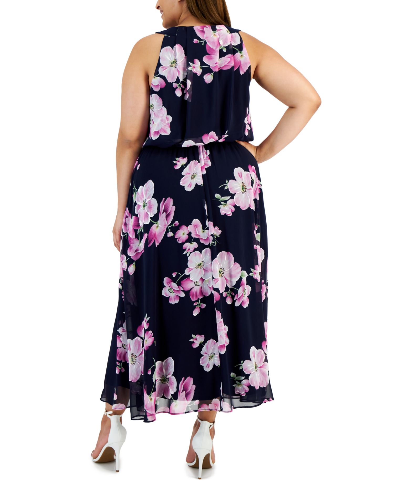 Plus Size Floral-Print Halterneck Maxi Dress