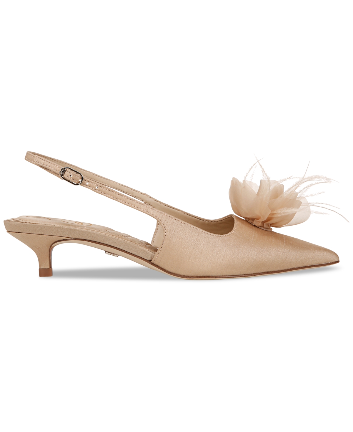 Shop Sam Edelman Women's Faye Embellished Feather Slingback Kitten-heel Pumps In Ecru