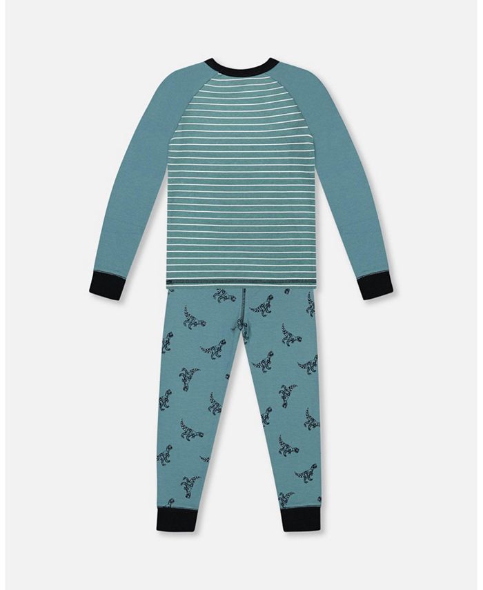 Deux par Deux Boy Organic Cotton Long Sleeve Two Piece Pajama Set Teal ...