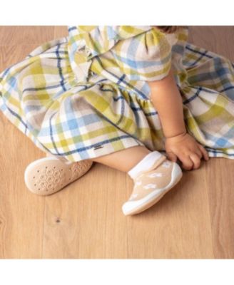 Infant Girl Breathable Washable Non-Slip Sock Shoes Daisies - Latte