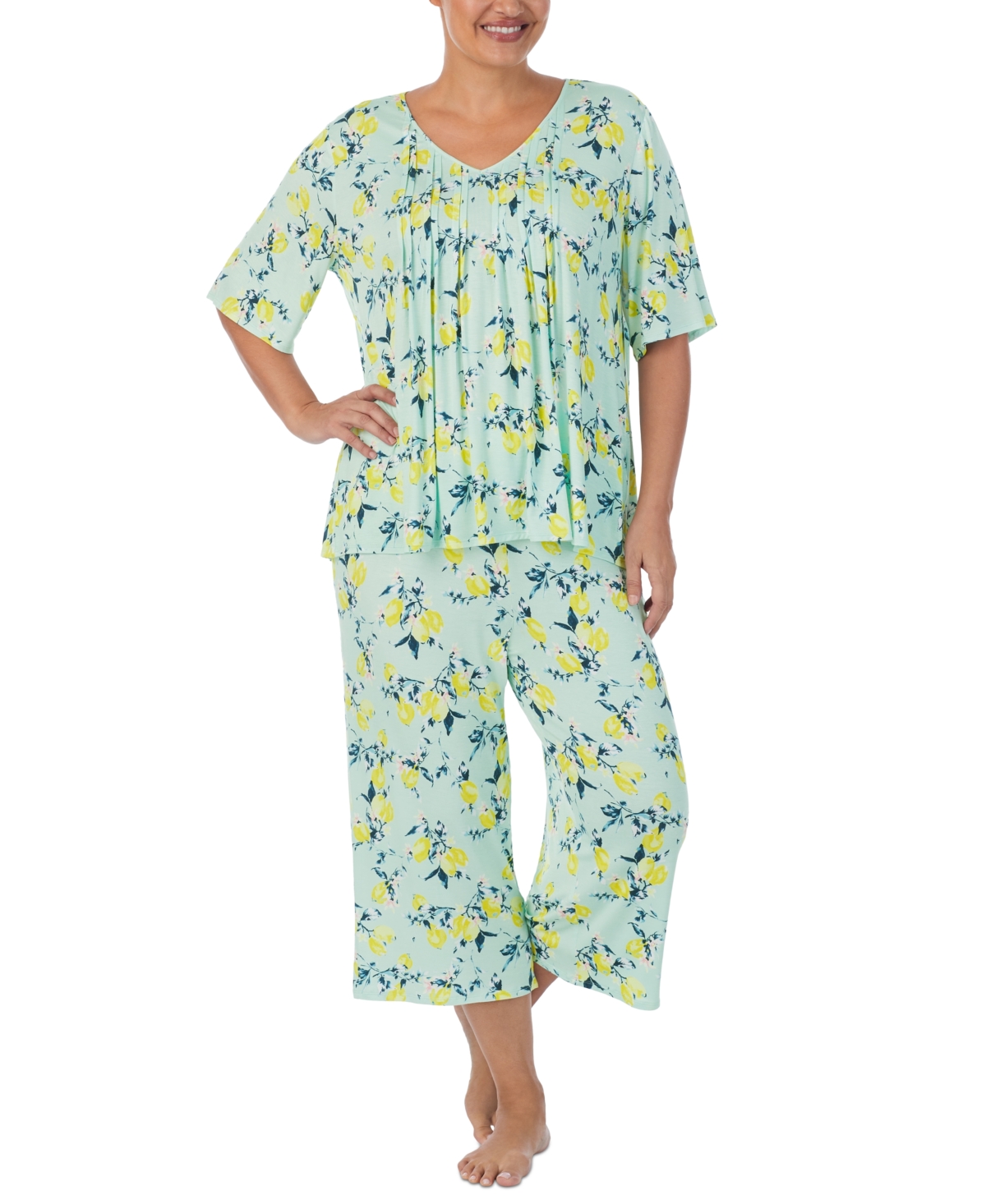 Ellen Tracy Plus Size 2-pc. Printed Pajamas Set In Mint Print