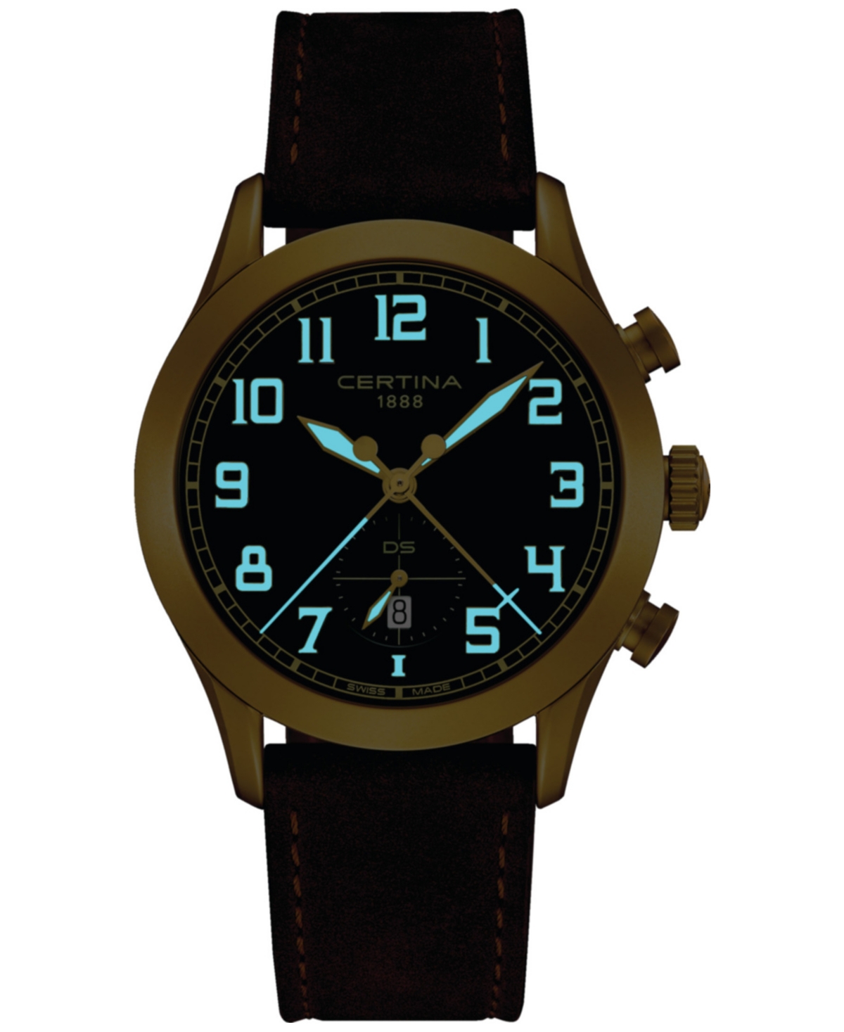 Shop Certina Men's Swiss Chronograph Ds Pilot Brown Strap Watch 43mm In Green