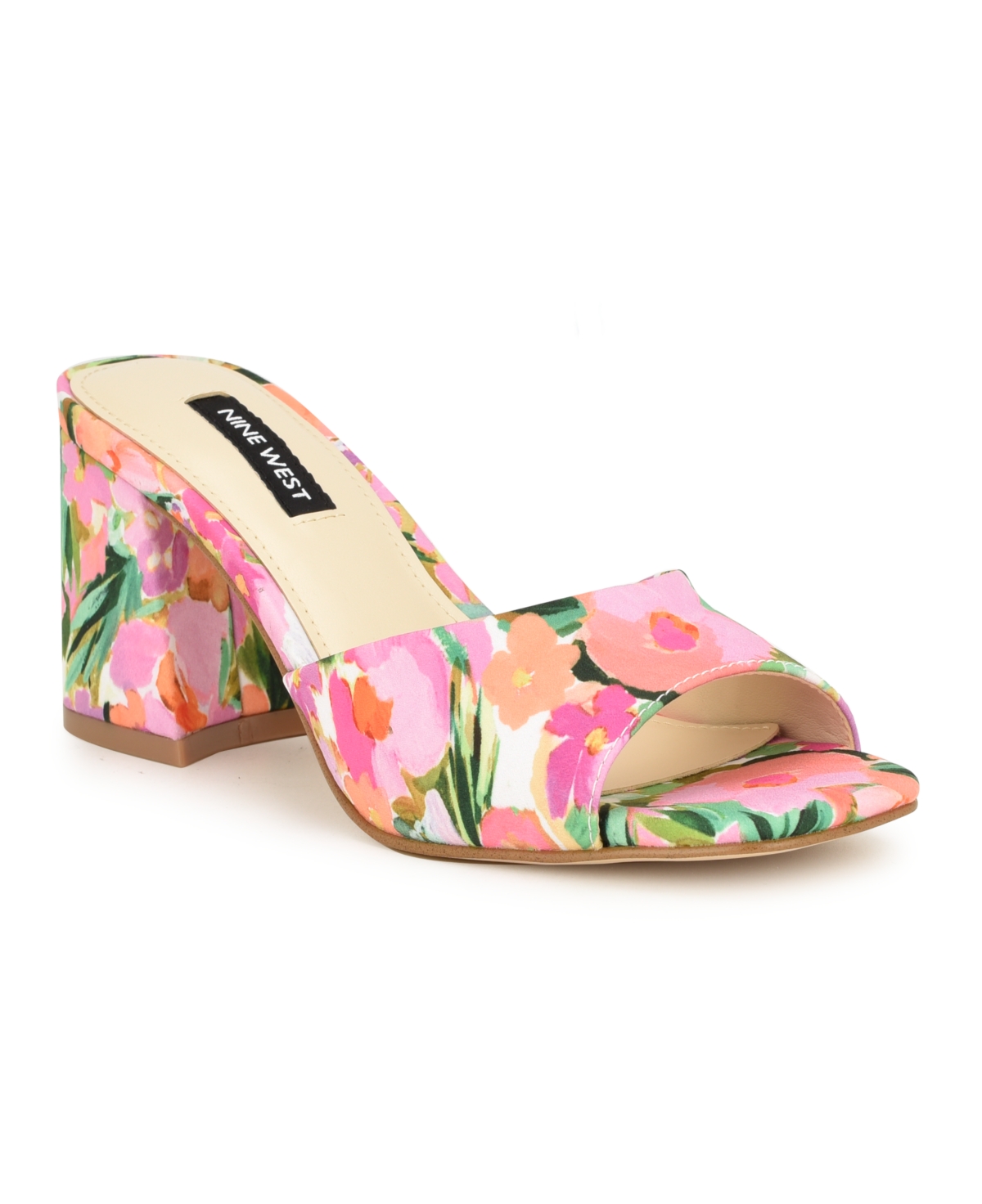 Shop Nine West Women's Gagen Slip-on Block Heel Dress Sandals In Pink Floral Multi- Textile