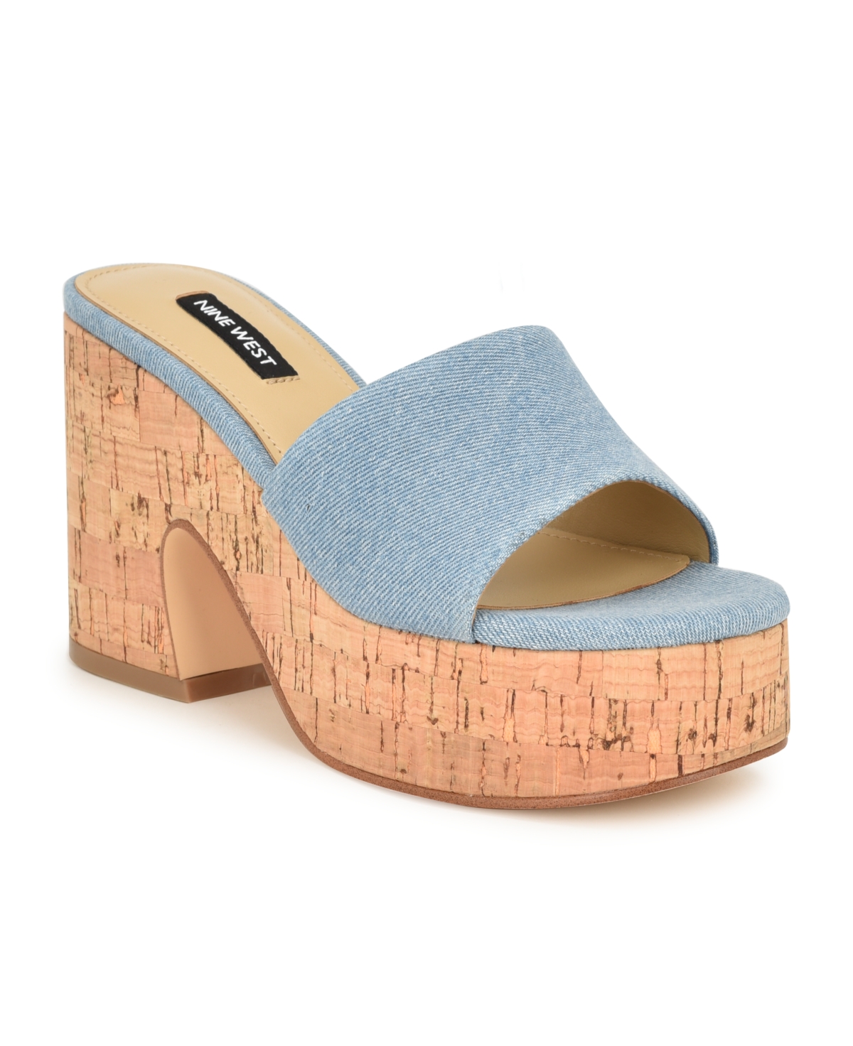 Nine West Women's Boone Slip-On Round Toe Wedge Sandals - Light Blue Denim - Textile