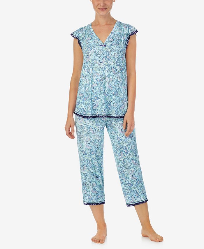 Ellen Tracy Women's Ruffle Sleeve Top and Crop Pants 2-Pc. Pajama Set ...
