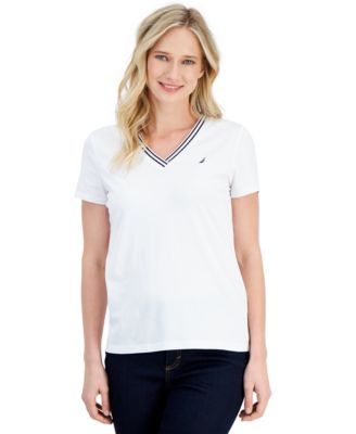 Nautica Jeans - Women's Solid Stripe-Trim V-Neck