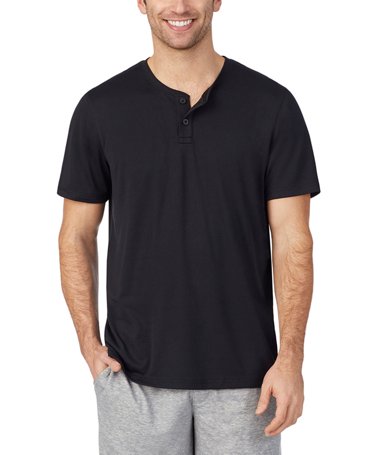Men's Far-Infrared Enhance Sleep Short Sleeves Henley Top - Black