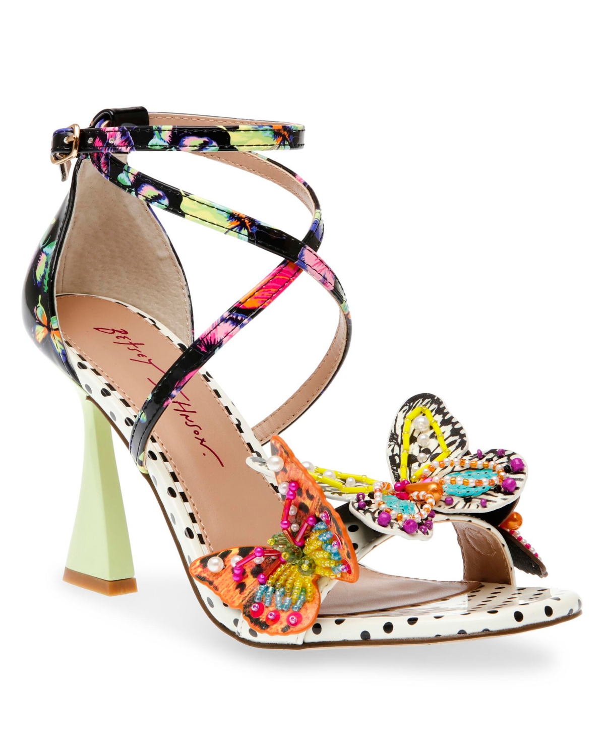 Betsey Johnson Women's Trudie Butterfly Strappy Dress Sandals -White Multi