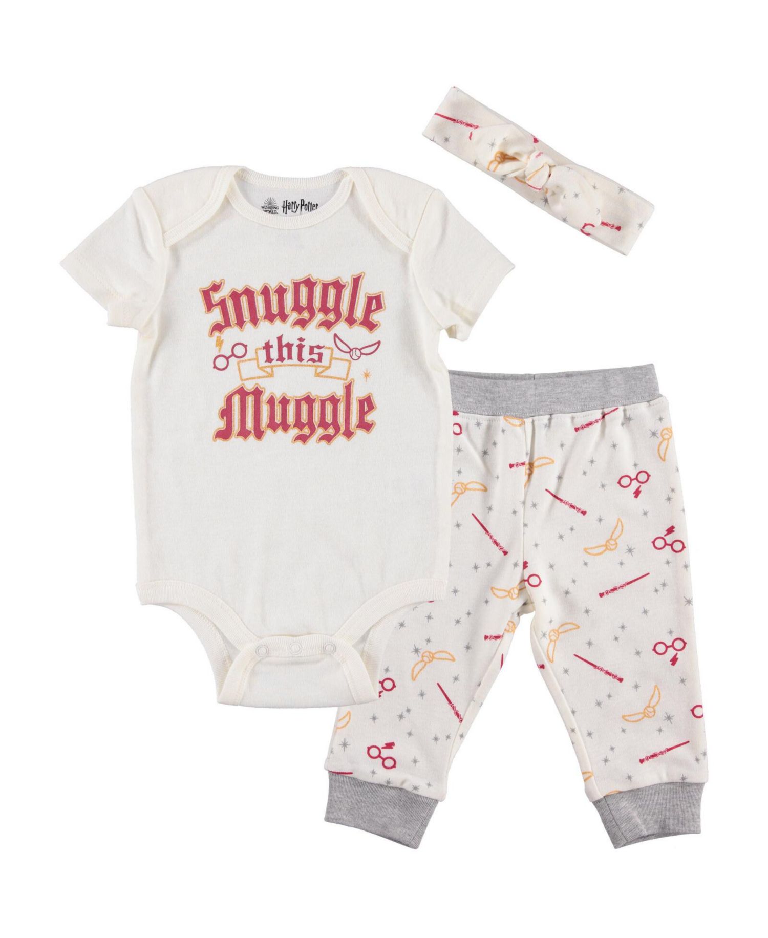 Baby Girls (Newborn- 24M) Ravenclaw Slytherin Gryffindor Hufflepuff Bodysuit Pants and Headband Set