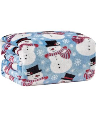 Holiday Living Winter Blues Snowman Christmas Ultra Soft And Plush Hypoallergenic Throw Blanket