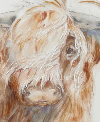 Windswept Hand Embellished Highland Bull Canvas Wall Art