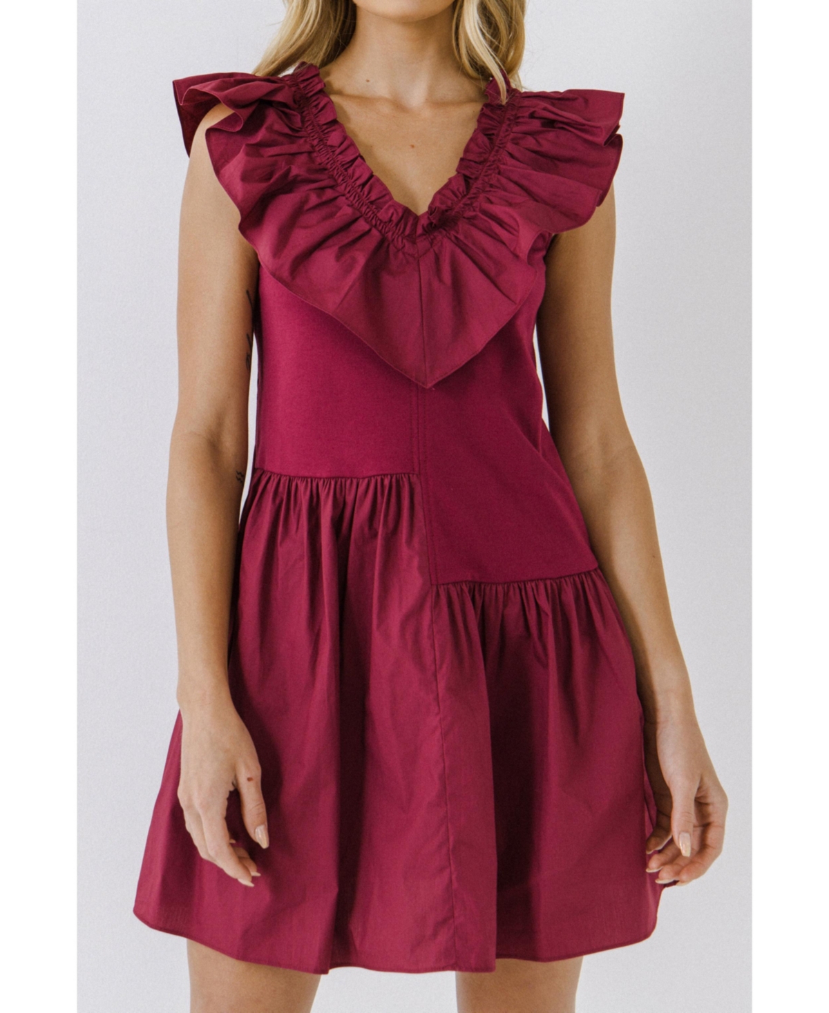 Women's Mixed Media Ruffle Detail Dress
