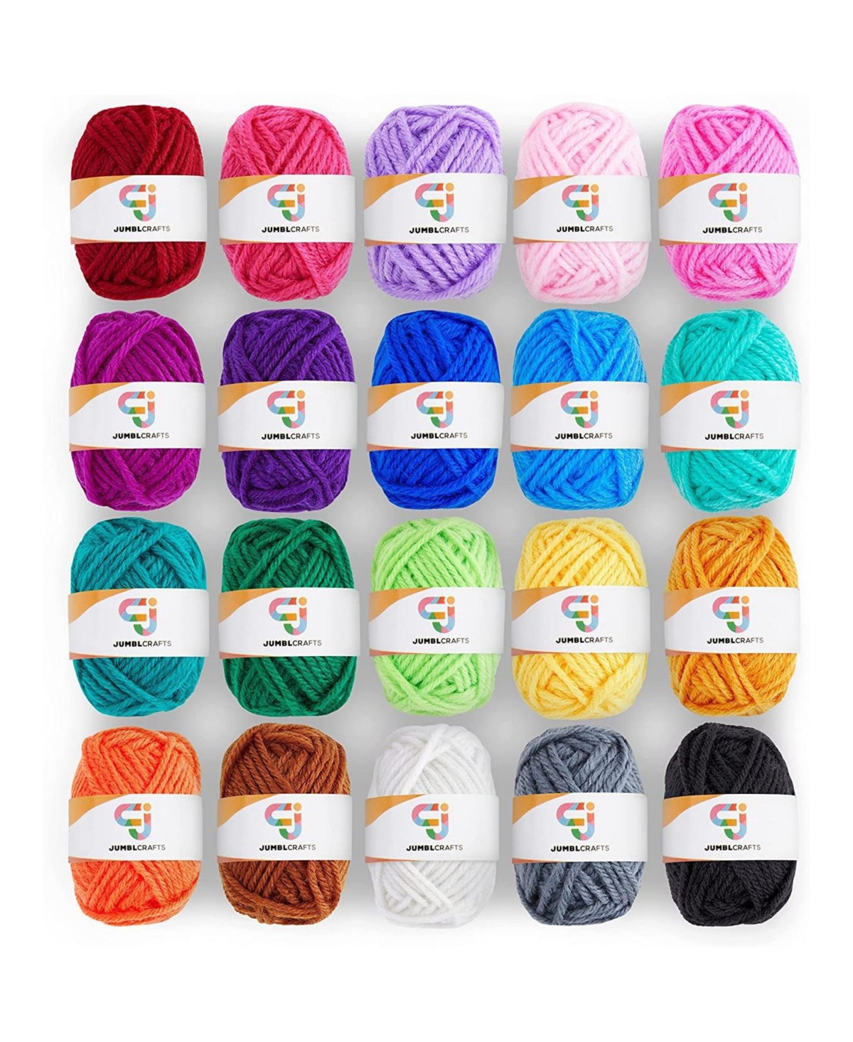 JumblCrafts Acrylic Yarn for Crocheting, 20 Crochet Yarn for Crafts - Multi-color