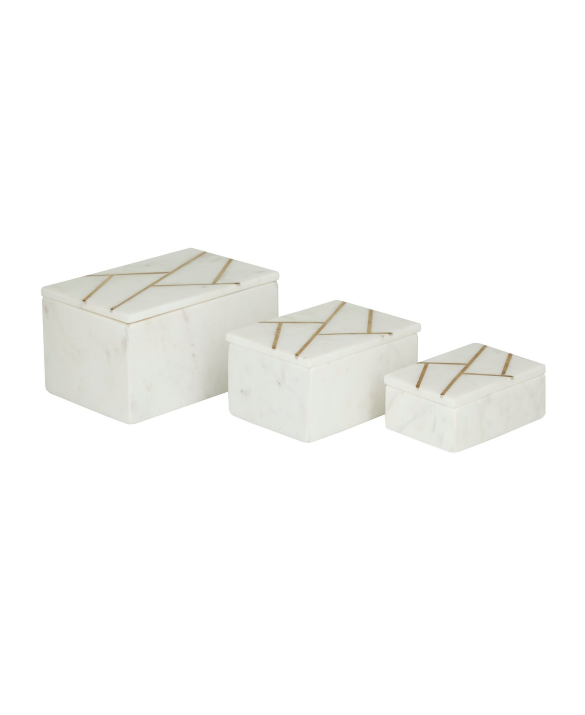 Rosemary Lane Real Marble Box With Gold-tone Linear Lines Set Of 3 In White