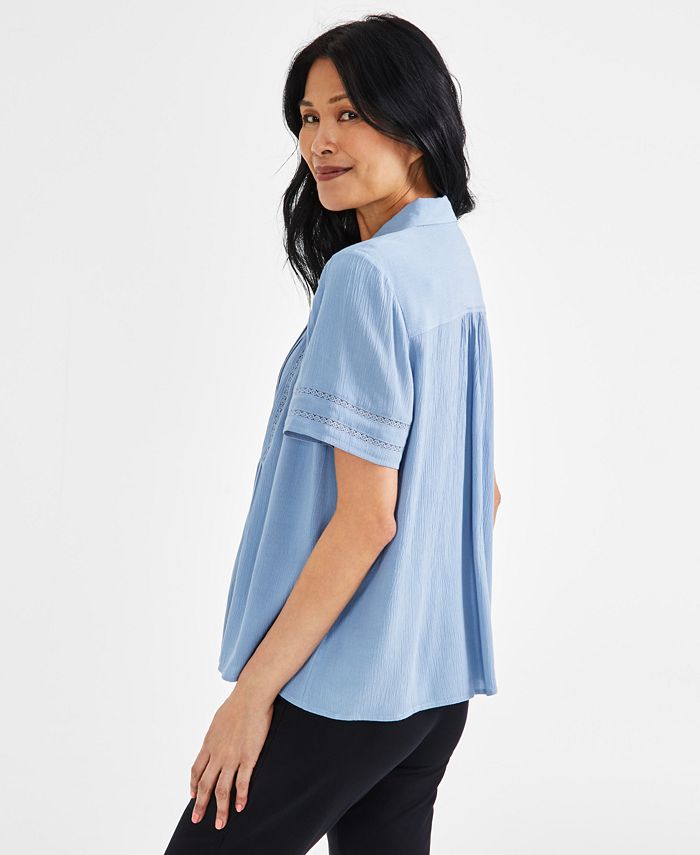 Style & Co Women's Pintuck Short-Sleeve Button-Front Shirt, Created for ...