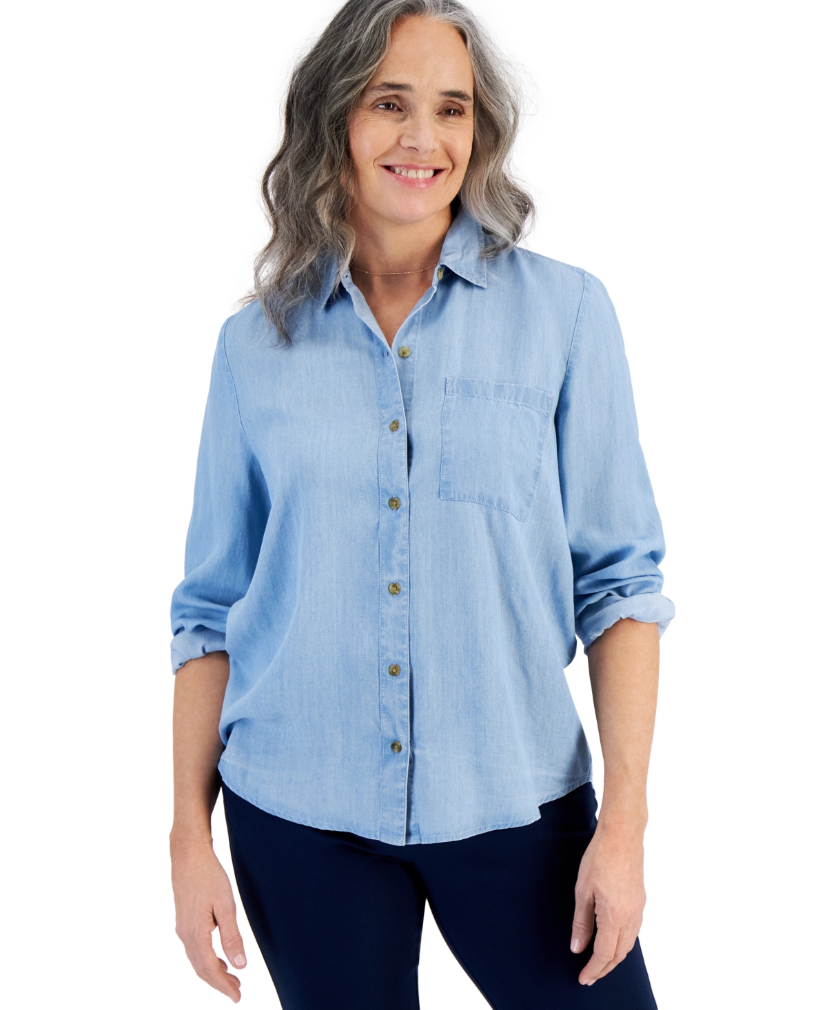 Shop Style & Co Women's Button-up Perfect Shirt, Xs-4x, Created For Macy's In Emma Wash